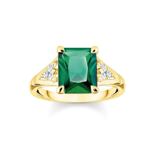 Thomas Sabo - Ring i forgylt sølv med grønn zirkonia