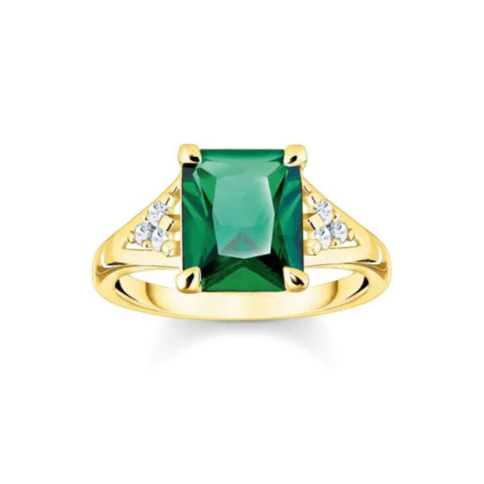 Thomas Sabo - Ring i forgylt sølv med grønn zirkonia