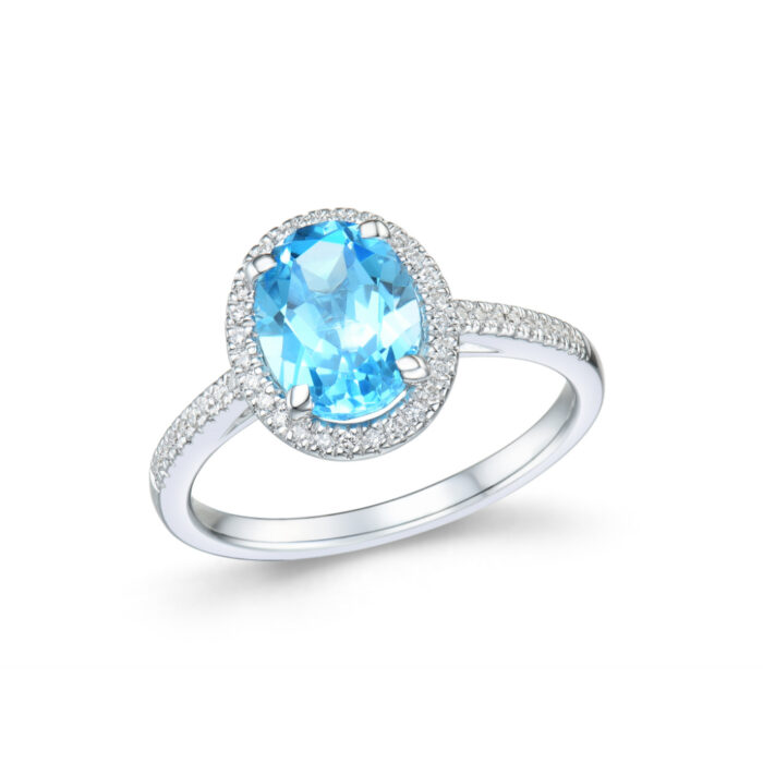 Diamonds by Frisenberg - Ring i 14k hvitt gull med Sky blue topas og diamanter