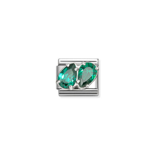 Nomination - Composable CL steel, CZ and 925 sterling silver (12_GREEN double drops)
