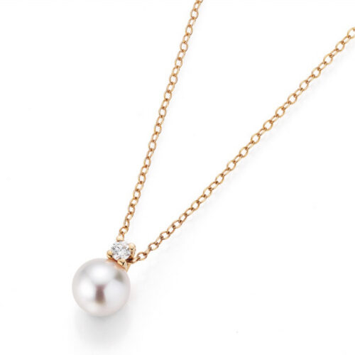 Gellner - Halssmykke i 18k rosegull med diamant og Akoyaperle
