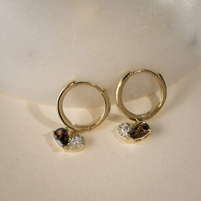 Pan Jewelry Classic - "Sammen" ørepynt i forgylt sølv med brun zirkonia - Bilde 3