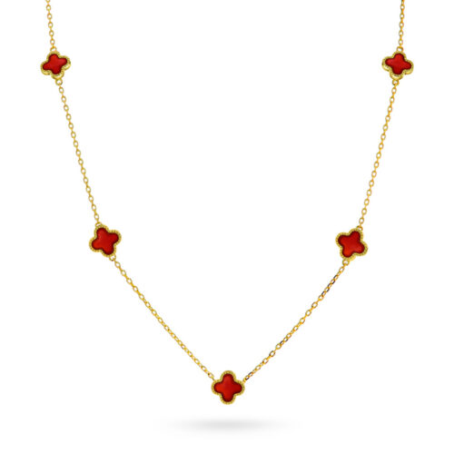 Pan Jewelry Trend - Halssmykke i forgylt sølv med rød kløver