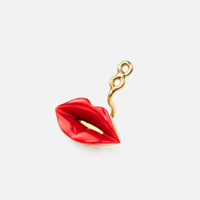 OLE LYNGGAARD COPENHAGEN - Vedheng for ørepynt i gult gull med korall - Hot Lips - Bilde 2