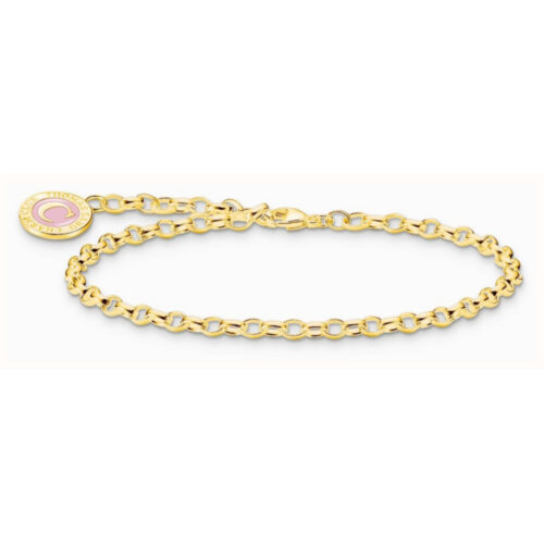 Thomas Sabo – Charms armbånd i forgylt sølv med rosa emalje