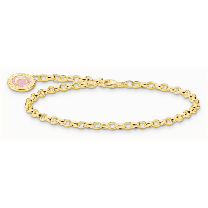 Thomas Sabo – Charms armbånd i forgylt sølv med rosa emalje