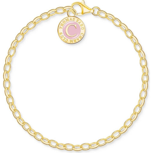 Thomas Sabo – Charms armbånd i forgylt sølv med rosa emalje