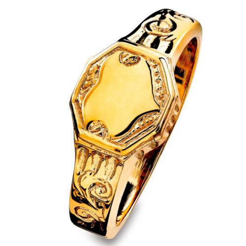 Espeland- Ring i gult gull med med mønster