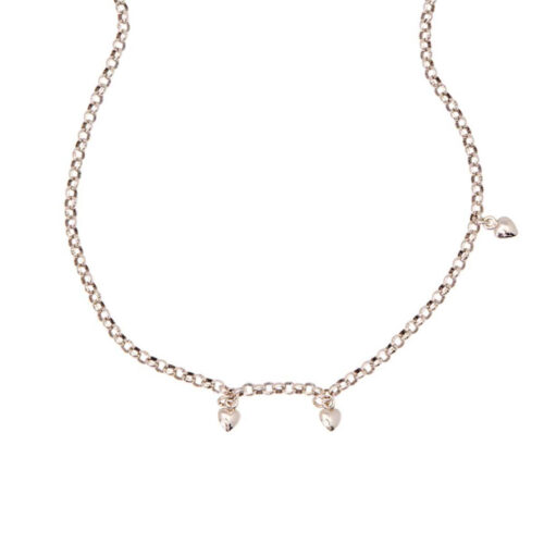 Huldreverket - Elise halssmykke i oksidert sølv med blanke hjerter, 1 rad