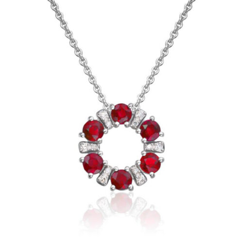 Espeland- Anheng i hvitt gull 585 med rubiner og diamanter. NB: uten kjede