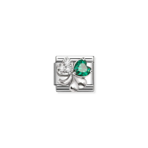 Nomination - Composable CL SYMBOLS steel, Cz and 925 sterling silver RICH (10_WHITE and GREEN clover)