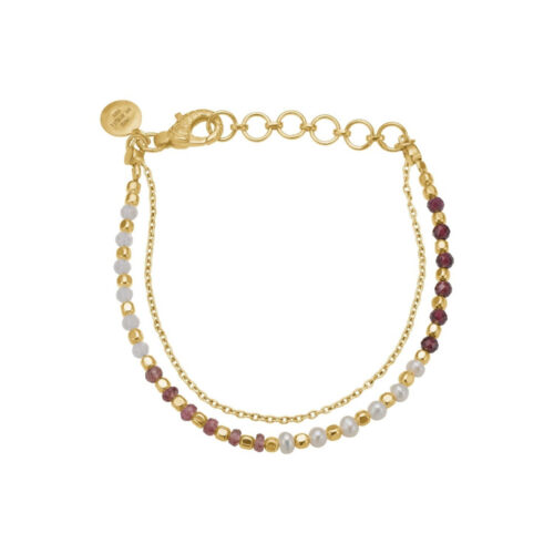 ByBirdie - Nanna armbånd i gullforgylt sølv, Red Mix Pearl