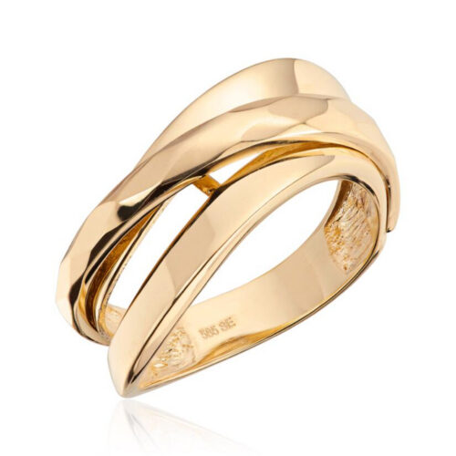 Espeland- Ring i gult gull 14K med hamret overflate