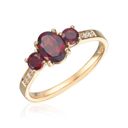 Espeland- Ring i gult gull 14K med granater og diamanter