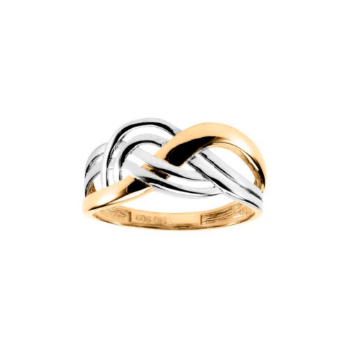Espeland- Ring i gult og rhodinert gull 14K i flettet mønster