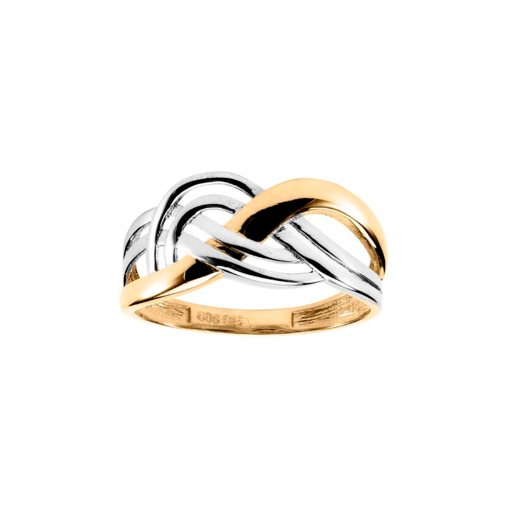 Espeland- Ring i gult og rhodinert gull 14K i flettet mønster