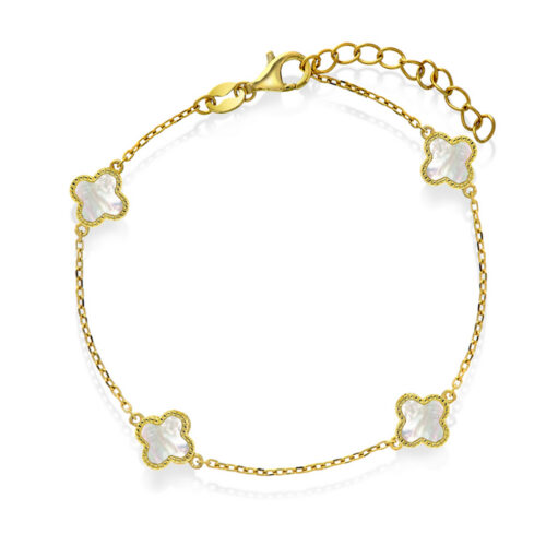 Pan Jewelry Trend - Armbånd i forgylt sølv med hvit perlemor kløver