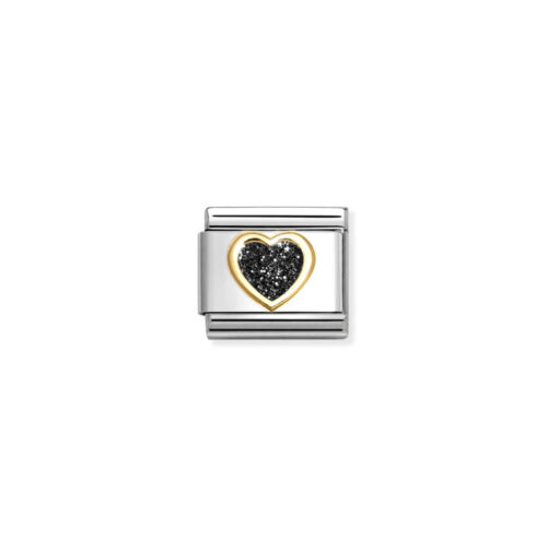 Nomination - Composable Classic GLITTER SYMBOLS in steel, enamel and 18k gold (10_BLACK Heart)