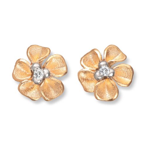 Van Bergen - Ørepynt i gult gull med diamanter - Flôra kolleksjonen