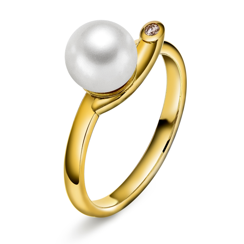 NC Christophersen - Ring i 14k gult gull med ferskvannsperle og 0,02 ct w/si1 diamant