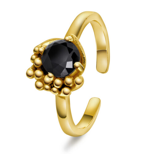 Shapes by Gulldia - Halo ring i forgylt sølv med sort zirkonia