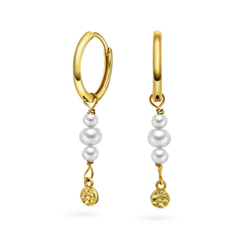 Shapes by Gulldia - Fairy øreringer i forgylt sølv,hvite ferskvannsperler