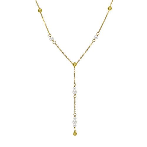 Shapes by Gulldia - Fairy Y-smykke i forgylt sølv,hvite ferskvannsperler