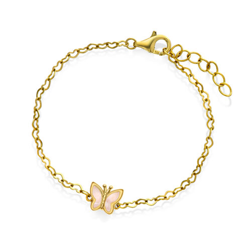 Prins & Prinsesse - Armbånd i forgylt sølv med sommerfugl i rosa perlemor