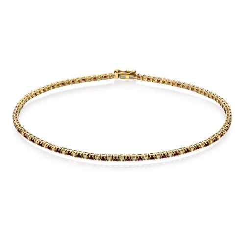 NC Christophersen - Tennisarmlenke i 14k gult gull med diamanter og rubiner