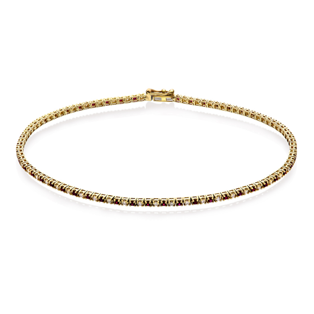 NC Christophersen - Tennisarmlenke i 14k gult gull med diamanter og rubiner