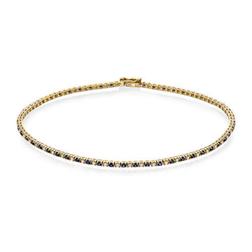 NC Christophersen - Tennisarmlenke i 14k gult gull med diamanter og safirer