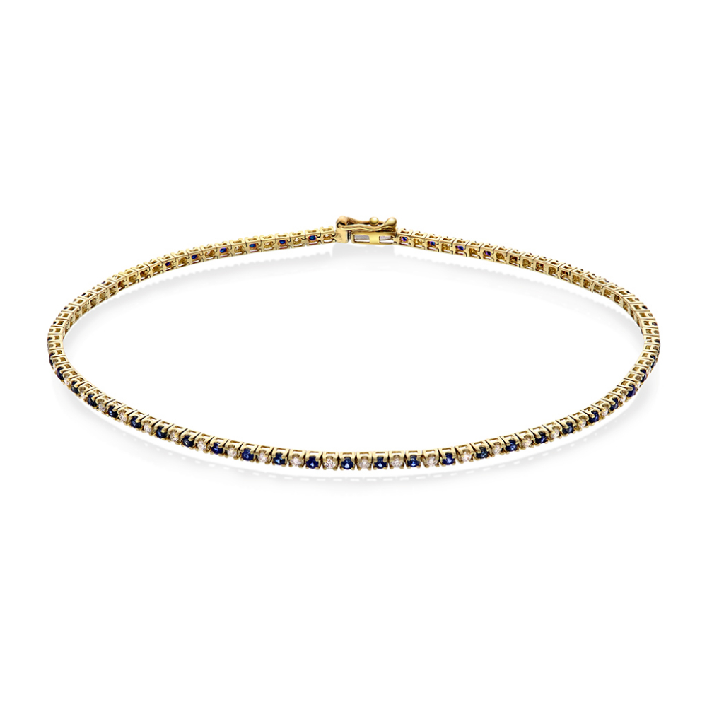 NC Christophersen - Tennisarmlenke i 14k gult gull med diamanter og safirer