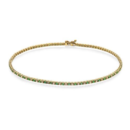 NC Christophersen - Tennisarmlenke i 14k gult gull med diamanter og smaragder