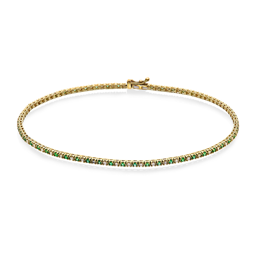 NC Christophersen - Tennisarmlenke i 14k gult gull med diamanter og smaragder