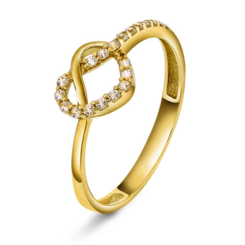 Pan Jewelery- Ring i gult gull med Zirkoner-Kampanjepris