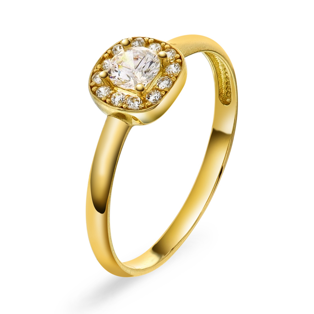 Pan Jewelery- Ring i gult gull med Zirkoner