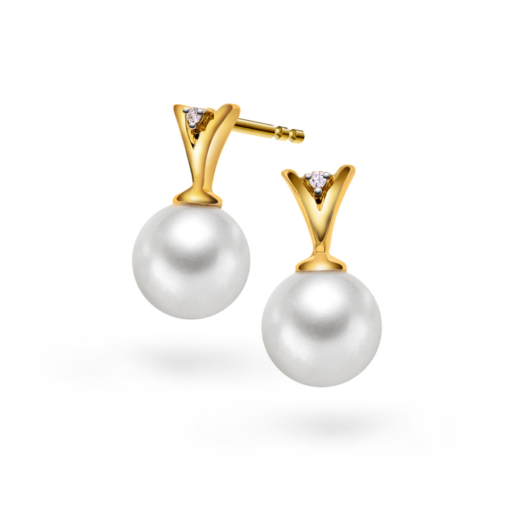 Pan Jewelry - Ørepynt i 14k gult gull med ferskvannsperle og diamanter 0,01 ct W/SI1