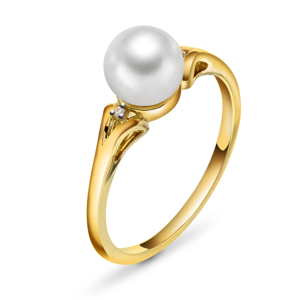 Pan Jewelry - Ring i 14k gult gull med ferskvannsperle og 0,01 ct w/si1 diamant