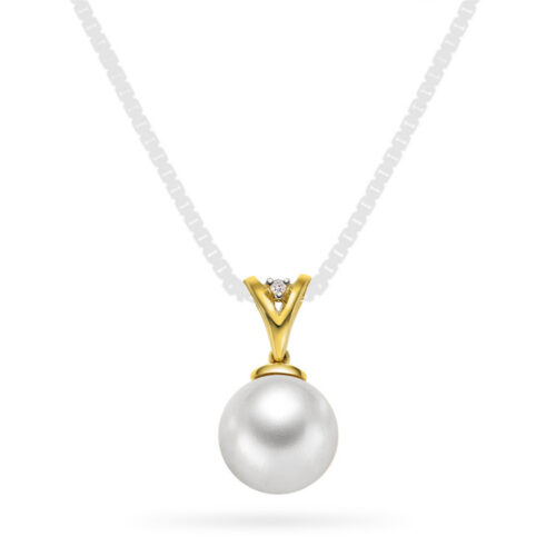 Pan Jewelry - Anheng i 14k gult gull med ferskvannsperle og 0,01 ct w/si1 diamant