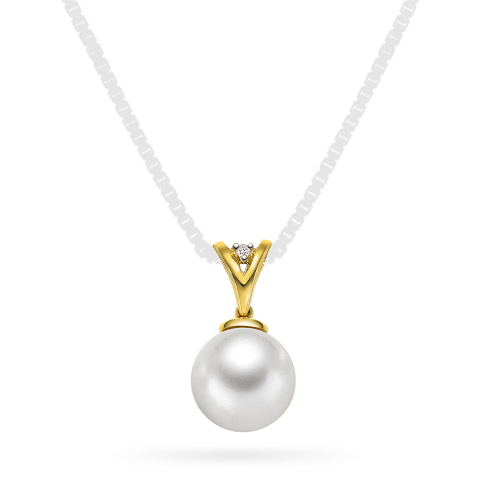 Pan Jewelry - Anheng i 14k gult gull med ferskvannsperle og 0,01 ct w/si1 diamant