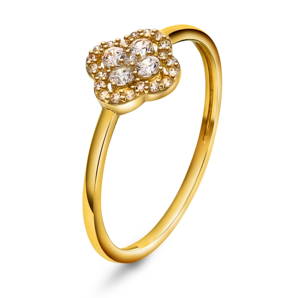 Pan Jewelery- Ring i gult gull med Zirkoner