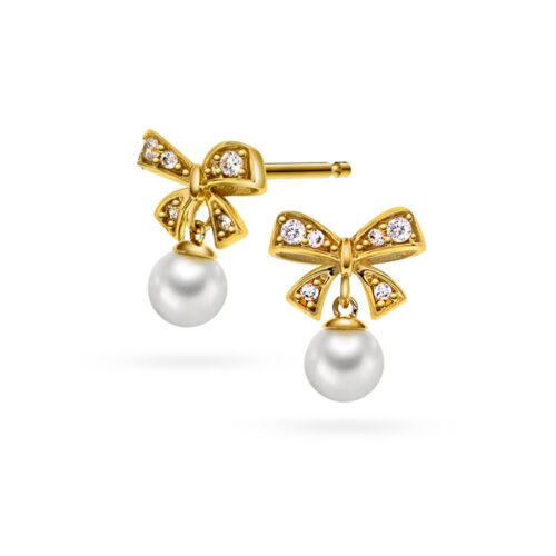 Pan Jewelry - Ørepynt i 14k gult gull med ferskvannsperle og Zirkoner