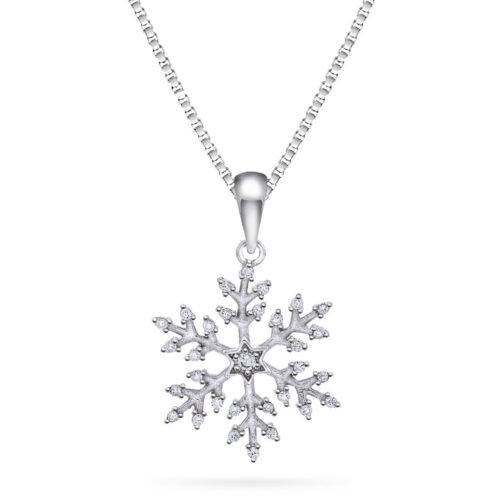 Arne Nordlie - Halssmykke med snøkrystall i sølv med zirkoner m/kjede