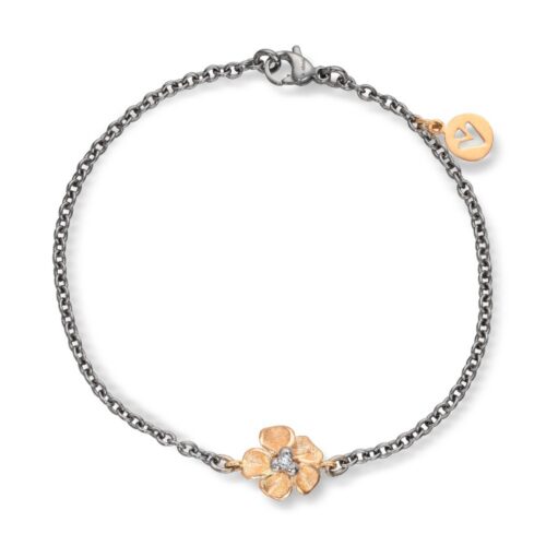 Van Bergen - Armbånd i stål med gult gull blomst med diamant - Flôra kolleksjonen