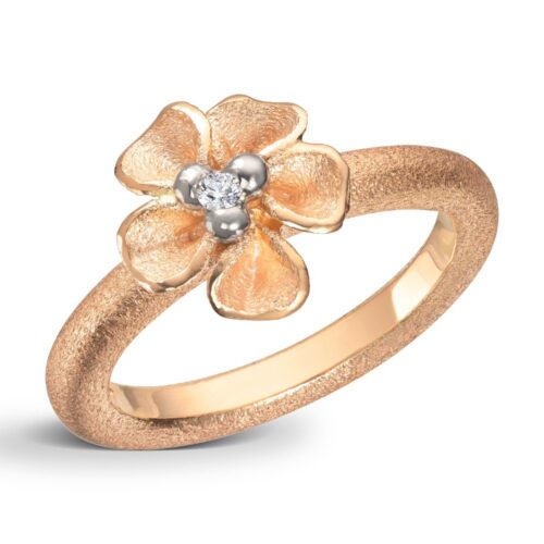 Van Bergen - Ring gult gull blomst med diamant - Flôra kolleksjonen