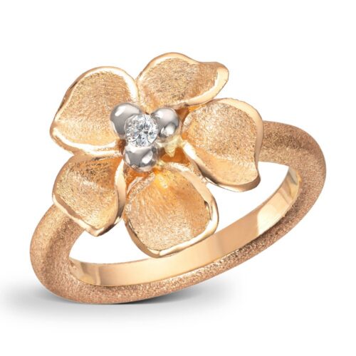 Van Bergen - Ring gult gull blomst med diamant - Flôra kolleksjonen