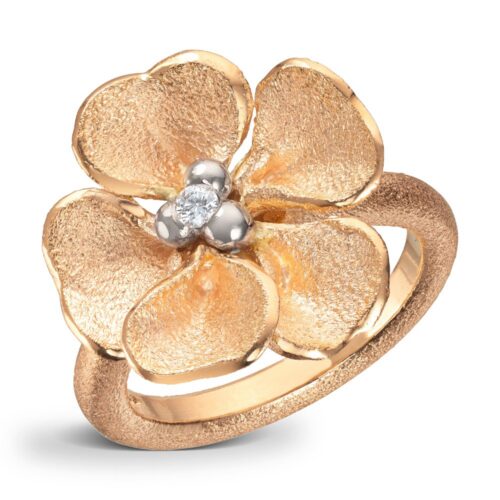 Van Bergen - Ring gult gull blomst med diamant - Flôra kolleksjonen
