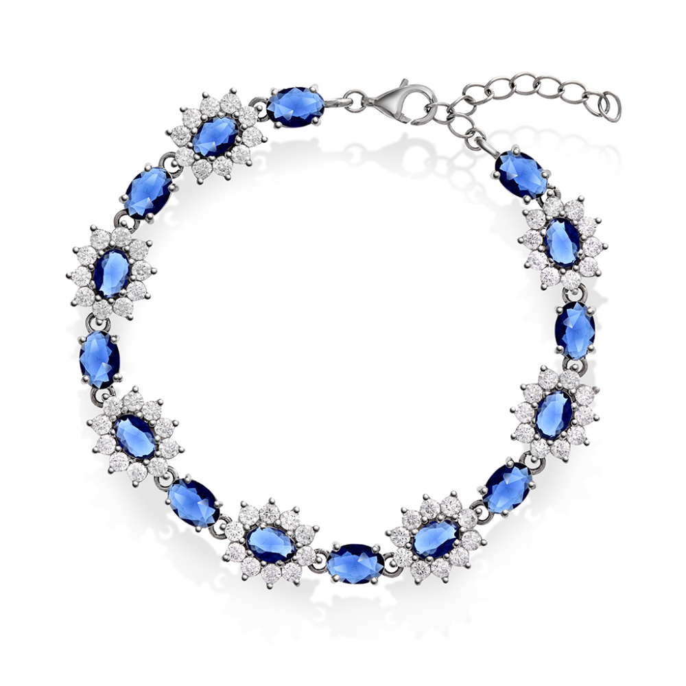 Pan Jewelry -Royal armbånd i 925 rhodinert sølv med blå sten