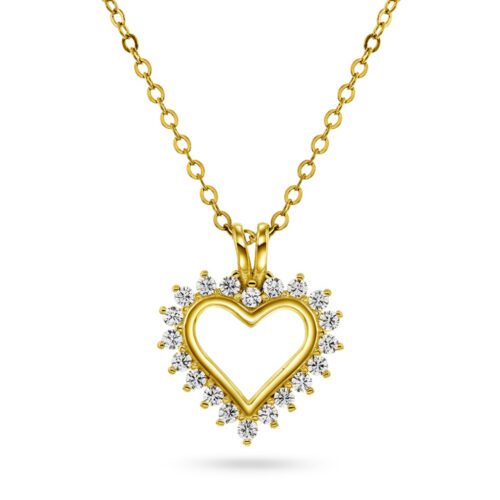 Pan Jewelry Classic- Hjerte halssmykke i forgyldt sølv med zirkonia og sølvkjede