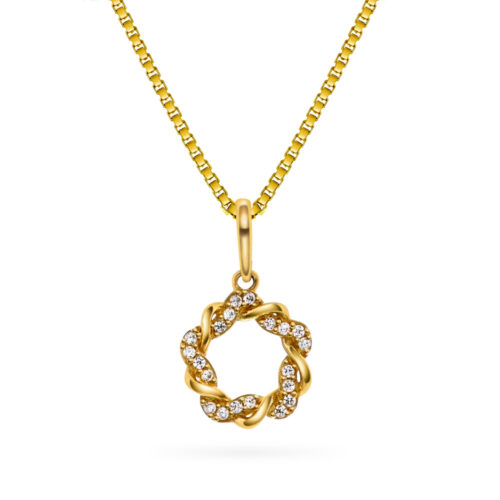 Arne Nordlie-Anheng i gult gull med zirkonia m/ sølvkjede 42 cm